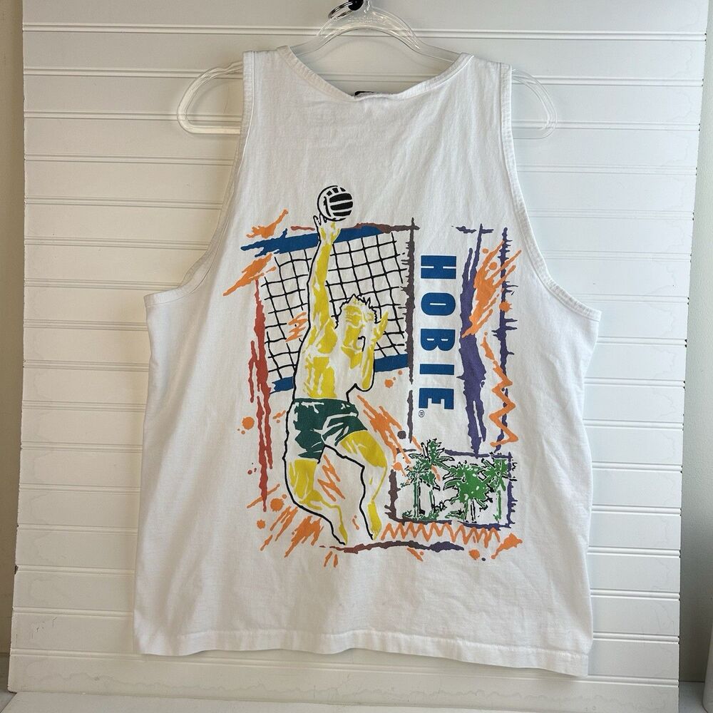 Hobie Vintage 90s Volleyball Retro Surf Skate Tank Top Muscle TShirt White Large